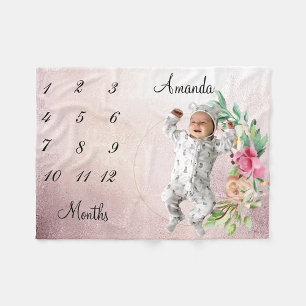 Cobertor De Velo Milestone Vintage Rosa, Dourado, bebê desbotado