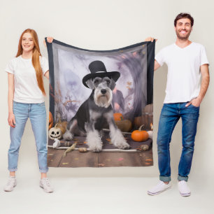 Cobertor De Velo Miniature Schnauzer Abóboras Halloween Assustador