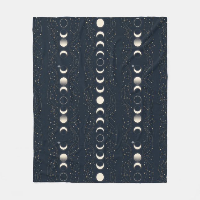 Cobertor De Velo Minimalist Lunar Phases Pattern with Stars and Nig (Frente)