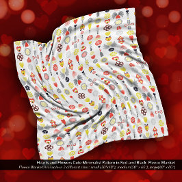 Cobertor De Velo Minimalista de Corações e Flores Vermelho e Negro