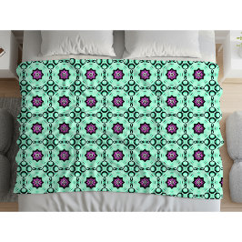 Cobertor De Velo Mint green and purple geometric mandala pattern