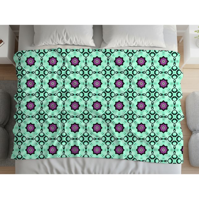 Cobertor De Velo Mint green and purple geometric mandala pattern  (Criador carregado)