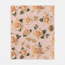 Cobertor De Velo Minúsculas Rosas Creme e Douradas