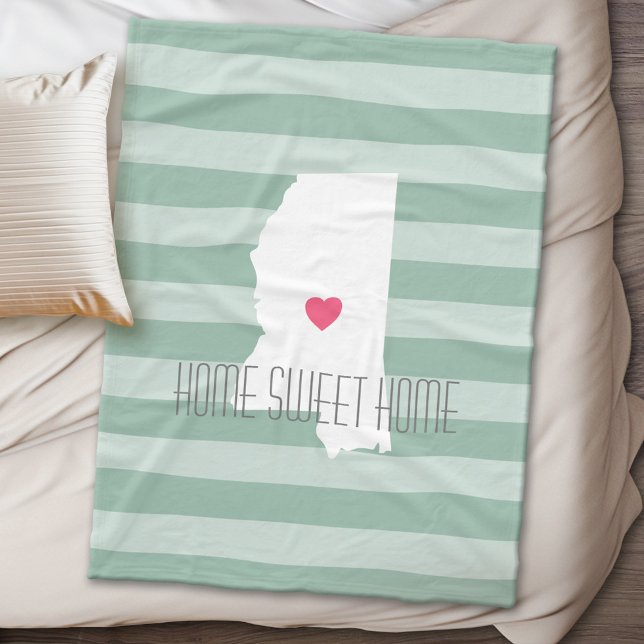 Cobertor De Velo Mississippi Home State Love with Custom Heart (State Personalized Fleece Blanket)