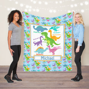 Cobertor De Velo Miúdos Dinossauros Cutes E Nomes Azuis