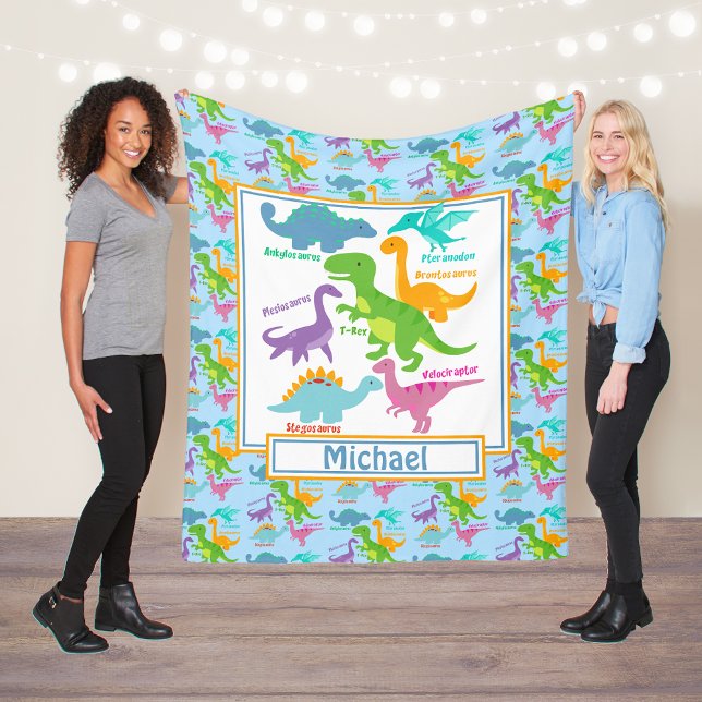 Cobertor De Velo Miúdos Dinossauros Cutes E Nomes Azuis (Criador carregado)