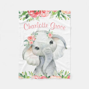 Cobertor De Velo Moça Aquarela Elefante Floral Personalizada