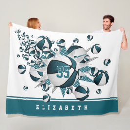 Cobertor De Velo moças basketball stars estrelas teal branco person