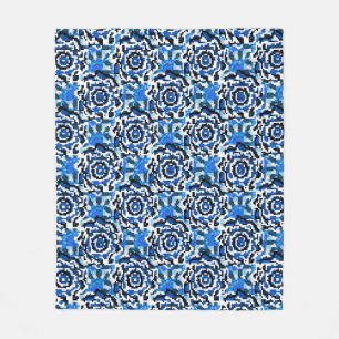 Cobertor De Velo Moda abstrato floral, azul, preta e bege t