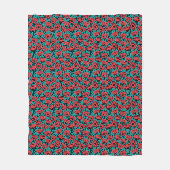 Cobertor De Velo Modern Abstract Red Poppy Floral Pattern (Frente)
