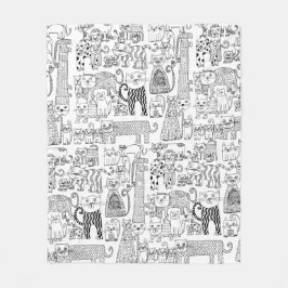 Cobertor De Velo Modern Black and White Cats And Kittens Patterned