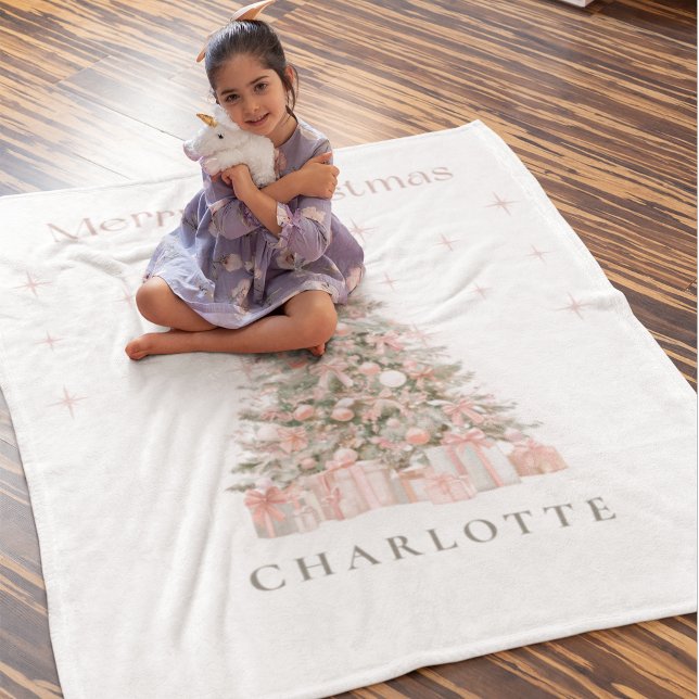 Cobertor De Velo Modern Blush Christmas Tree Personalized Holiday  (Criador carregado)
