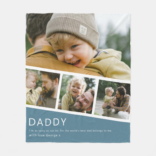 Cobertor De Velo Modern Daddy Photo Strip Collage Blue (Frente)