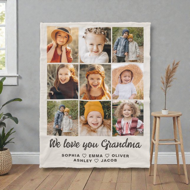 Cobertor De Velo Modern Heart Photo Collage Blanket for Grandma (Criador carregado)