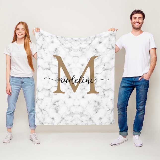 Cobertor De Velo Modern Marble Gold Girly Script Monogram (In Situ)