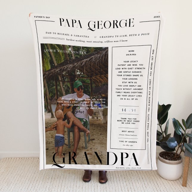 Cobertor De Velo Modern Newspaper-Style Father’s Day Photo Blanket (Criador carregado)