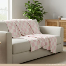 Modern Pastel Pink  Checks Pattern Fleece Blanket