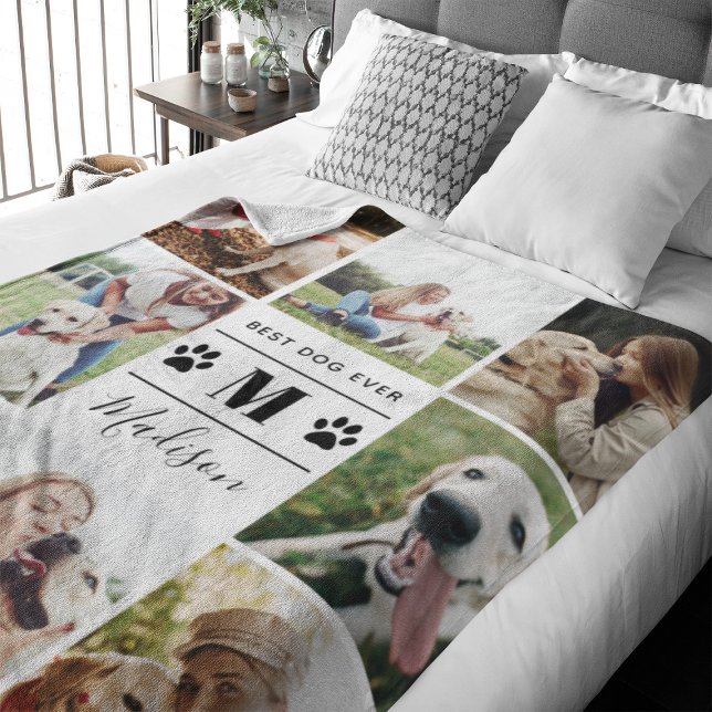 Cobertor De Velo Moderno 8 Photo Collage Dog Paw (Capture precious pet moments with our Modern Pet Photo Collage Fleece Blanket. )