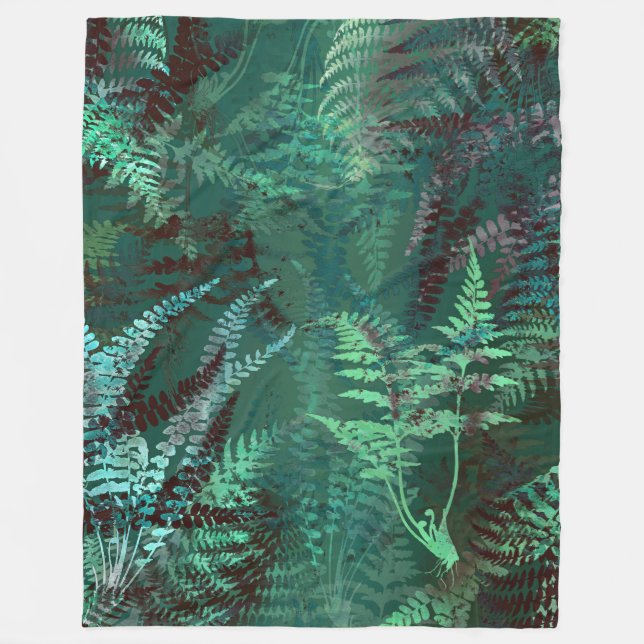Cobertor De Velo Moderno Elegante Dark Emerald Green Ferns (Frente)