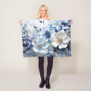 Cobertor De Velo Moderno Floral Botânico Azul Branco Elegante