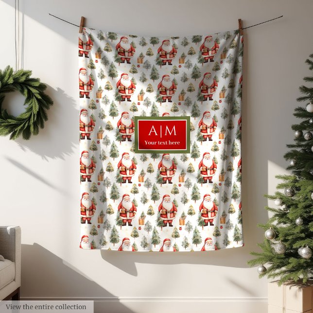 Cobertor De Velo Mola aquática Santa Claus vermelho feriado (Chic watercolor Santa Claus red green holiday Fleece Blanket)