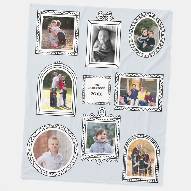 Cobertor De Velo Moldura de Foto Rabiscada Parede de Imagem Moderna (Fun 8 photo doodle frame picture wall family keepsake fleece blanket)