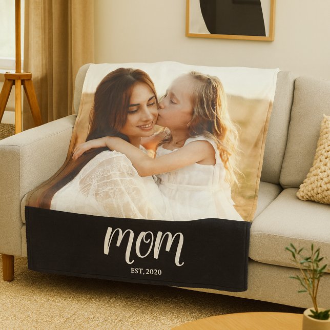 Cobertor De Velo Mom Established Black Modern Script Photo (Criador carregado)