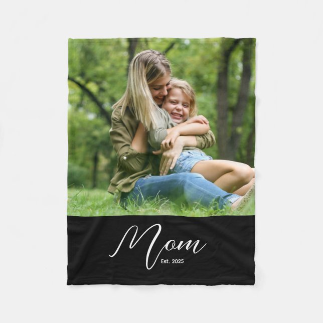 Cobertor De Velo Mom Established Black Modern Script Photo (Frente)