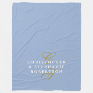 Cobertor De Velo Monogram Couple Minimalist Blue Gold White Chic