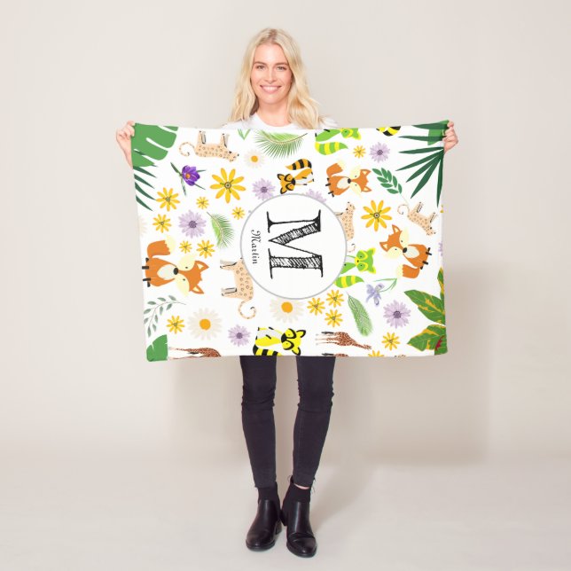 Cobertor De Velo Monograma adorável, guaxinins brancos (In Situ)