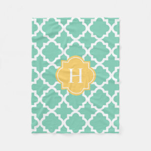 Cobertor De Velo Monograma Amarelo e Seafoam Fleece-Blanket