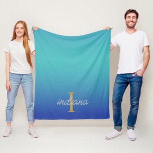 Cobertor De Velo Monograma Azul Turquesa Moderno Nome Script