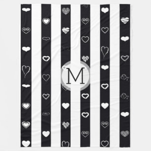 Cobertor De Velo Monograma Black White Stripes Moderno Coração Padr