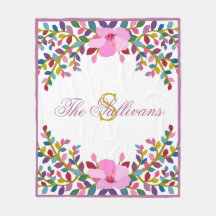 Monograma Boho Foliage Hibiscus Fleece Blanket