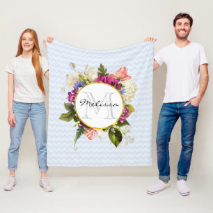 Cobertor De Velo Monograma bonito de Flores de Aquarela Rosa