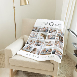 Cobertor De Velo Monograma Botânico Elegante 16 Colagem de Fotos