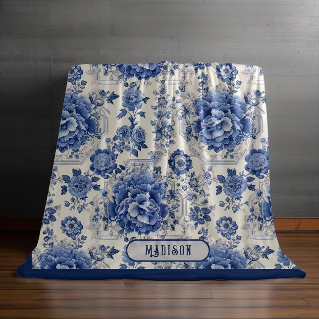 Cobertor De Velo Monograma branco branco-chic da chinoiserie toile (Criador carregado)