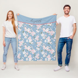 Cobertor De Velo Monograma Branco Rosa Azul Floral Flor Shabby Chic