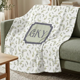 Cobertor De Velo Monograma Chic de Aquarela Verde Salvia Padrão Oli