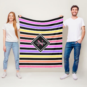 Cobertor De Velo Monograma Colorido de Listras Negras