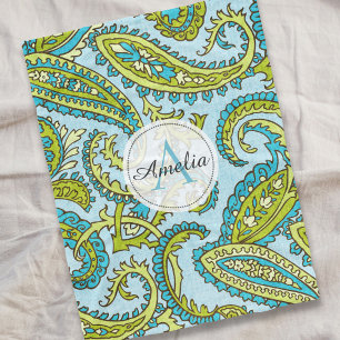 Cobertor De Velo Monograma Colorido Paisley Blue Boho Personalizado