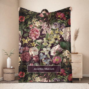 Cobertor De Velo Monograma com padrão floral rosa vintage preto