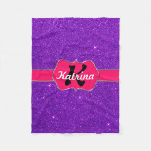 Cobertor De Velo Monograma cor-de-rosa de néon no brilho roxo