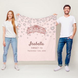 Cobertor De Velo Monograma cor-de-rosa de-ouro-tiara, doce 16