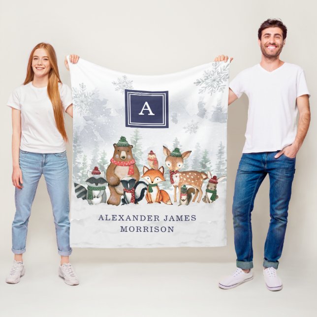 Cobertor De Velo Monograma da Floresta Neve dos Animais da Floresta (In Situ)