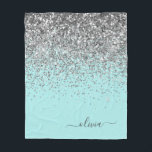 Cobertor De Velo Monograma da Garota Azul-Teal Negra<br><div class="desc">Silver e Aqua Teal Blue Faux Sparkle Glitter Nome do Monograma e Folheto Inicial. Isto faz o doce e perfeito aniversário de 16 anos,  casamento,  chá de panela,  aniversário,  chá de fraldas ou festa de solteira presente para alguém que ama luxo de luxo e estilos quíticos.</div>