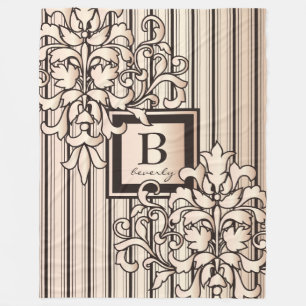 Cobertor De Velo Monograma Damask Stripes Girly Neutro Monocromo