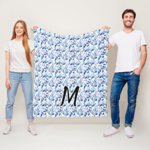 Cobertor De Velo Monograma de Arte Fino em Mosaico de Folha Azul em
