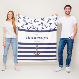 Cobertor De Velo Monograma de Banda Azul de Âncora Branca Náutica C