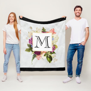 Cobertor De Velo Monograma de Buquê Floral de Cor de Água Rosa Mode